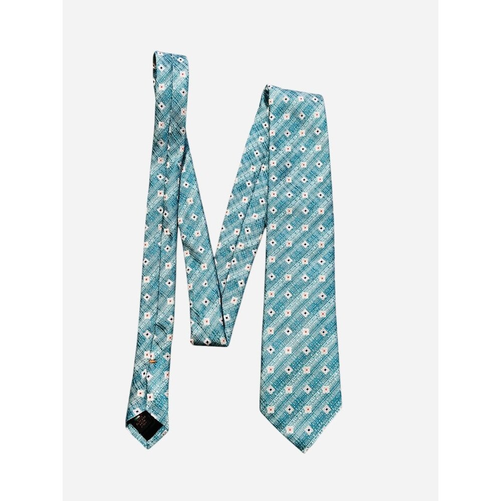 Men's SERICA Silk NECKTIE Tie HAND MADE‎ IN Italy BLUE WHITE PINPOINT DECOR 3x59